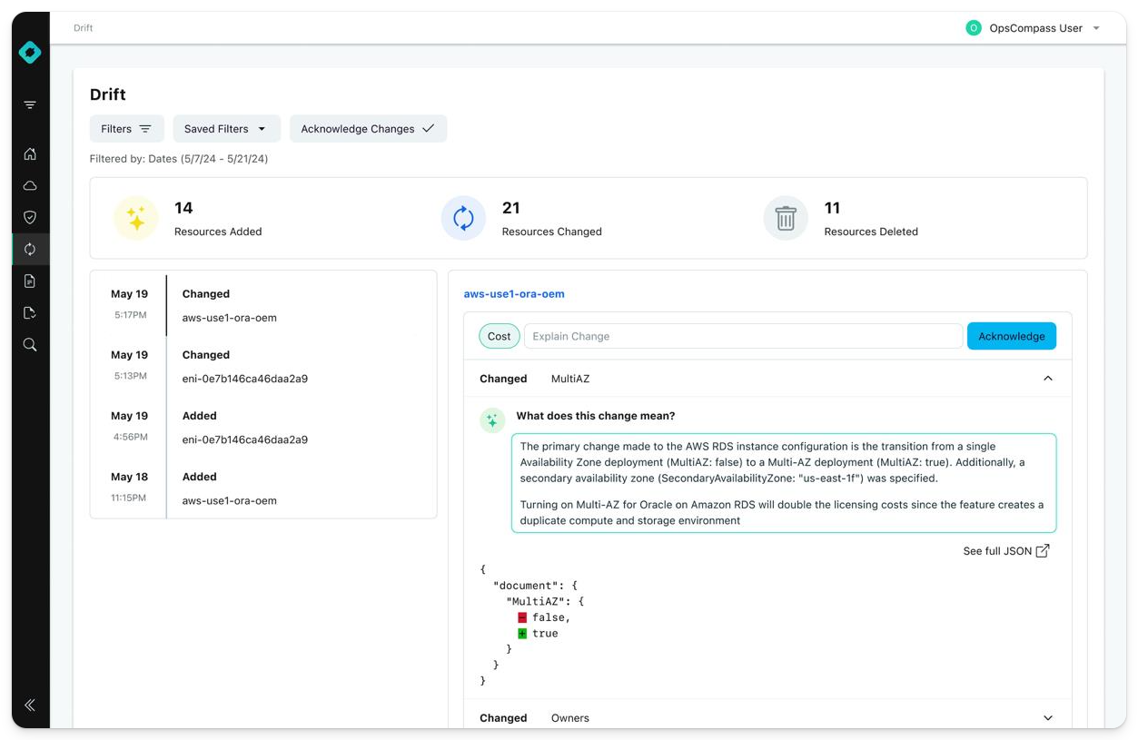 multi-AZ configuration drift screen in opscompass